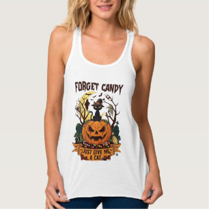 Forget Candy Just Give Me Cat Halloween Pumpkin_1 Singlet