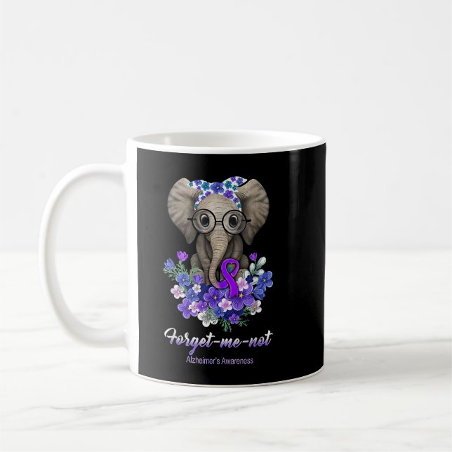 Forget me not Alzheimer's Awareness Elephant Flowe Coffee Mug (Left)
