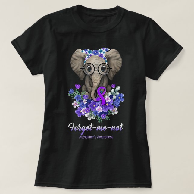 Forget me not Alzheimer's Awareness Elephant Flowe T-Shirt (Design Front)