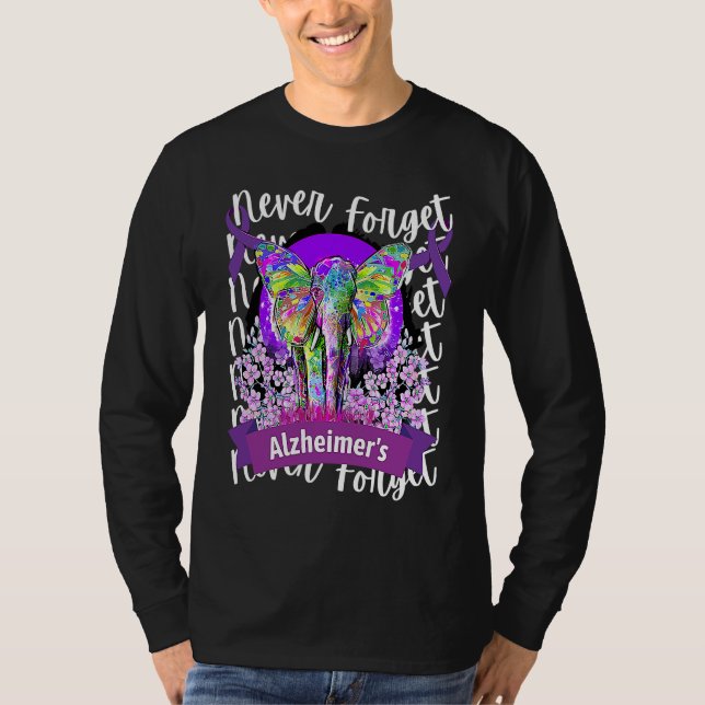 Forget me not Alzheimer's Awareness Elephant Purpl T-Shirt (Front)