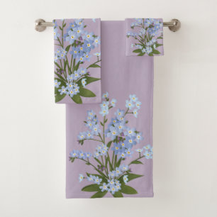 Forget-me-not and Foliage on Lavender Background  Bath Towel Set