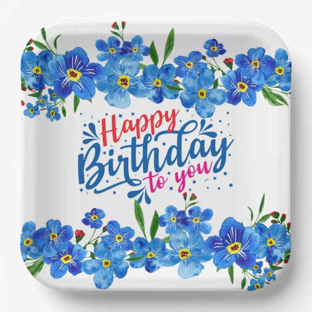 Forget Me Not Birthday Paper Plate (Front)