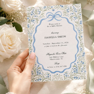 Forget Me Not Blue Bow Baby Shower Invitation