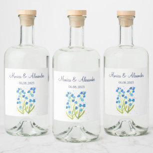 Forget me not Blue Floral Spring Wedding Liquor Bottle Label