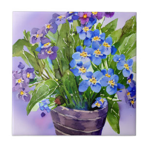 Forget me not Blue Floral Watercolor Tile
