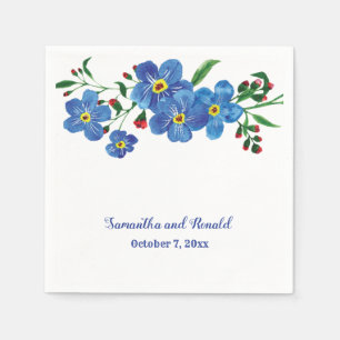 Forget me not Blue Floral Watercolor Wedding  Napkin