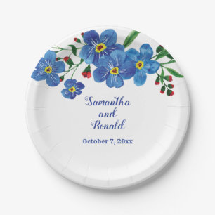 Forget me not Blue Floral Watercolor Wedding Paper Plate