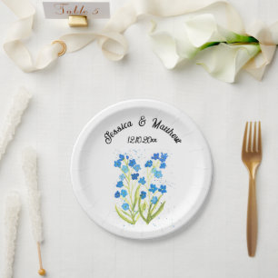 Forget me not Blue floral Watercolor Weddings Paper Plate