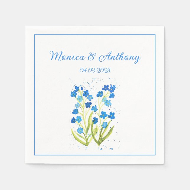 Forget me not Blue Flowers Elegant Wedding Napkin (Front)