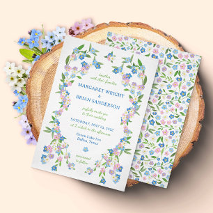 Forget Me Not Blue & Pink Watercolor Wedding Invitation