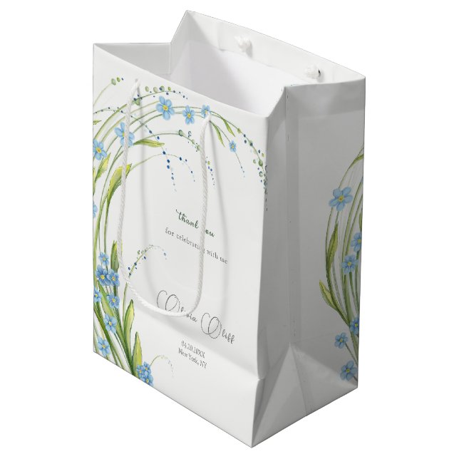 Forget-Me-Not Bridal Shower Medium Gift Bag (Front Angled)