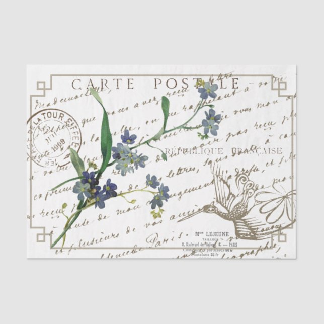 Forget Me Not Carte Postale French Script Bird Tissue Paper (Front)