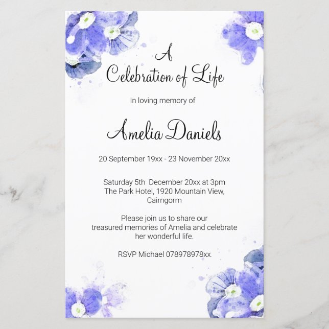 Forget-Me-Not Celebration of Life  (Front)