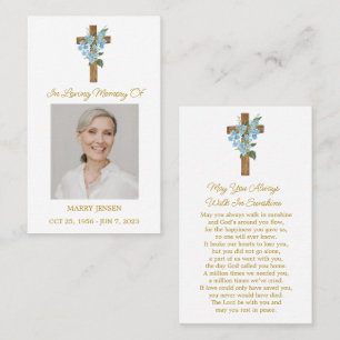 Forget me not Cross Photo Funeral Prayer Card