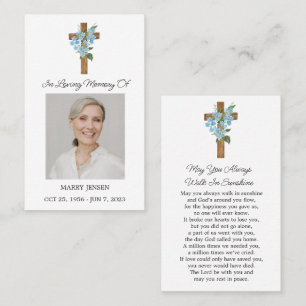 Forget me not Cross Photo Funeral Prayer Card