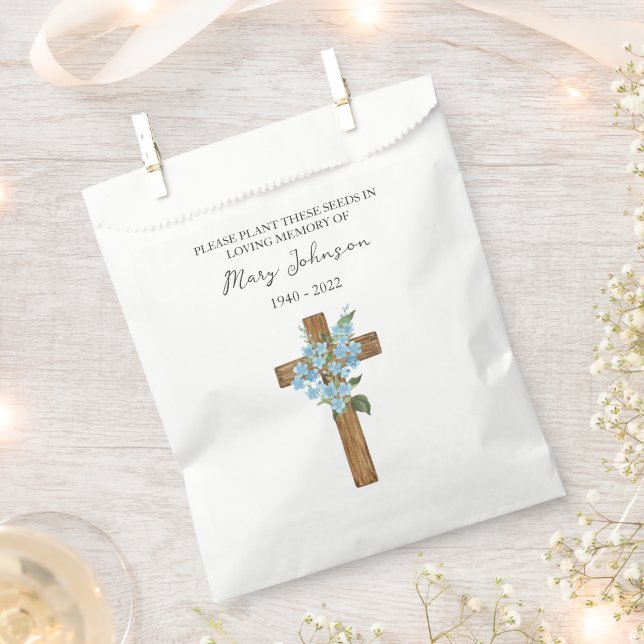 Forget me not Cross Seed Packet Funeral Favor Bag (Clipped)