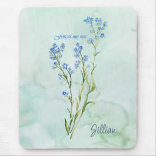 Forget me not Custom Watercolor Garden Flower Mouse Pad