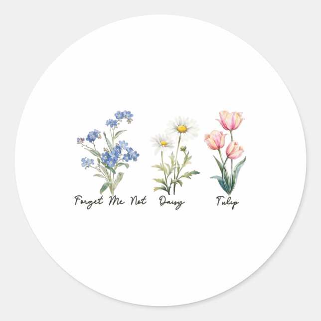 Forget Me Not Daisy Tulip Tee  Classic Round Sticker (Front)