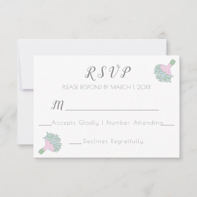 Forget-Me-Not Doodle Style Wedding Bouquet RSVP Card (Front)