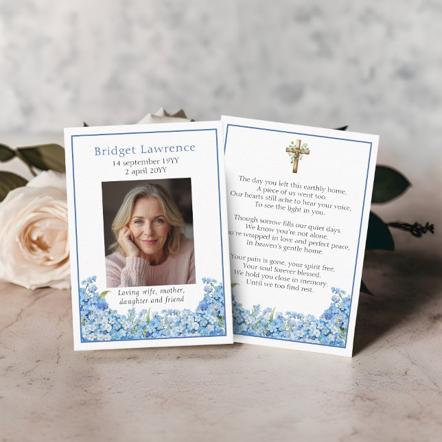 Forget-me-not flower memorial photo prayer card (Creator Uploaded)