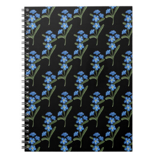 Forget Me Not Flower Notebook Black Pattern