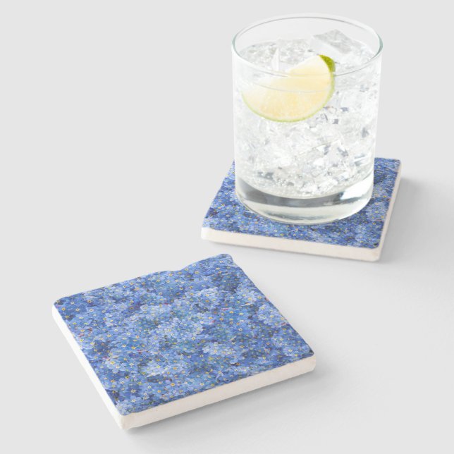 Forget Me Not Flower Pattern Stone Coaster (Side)