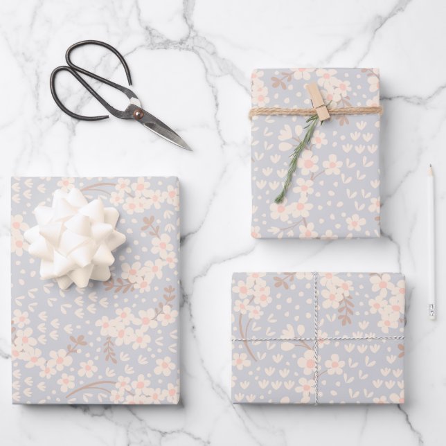 Forget-me-not flower Pattern Wrapping Paper Sheet (Front)