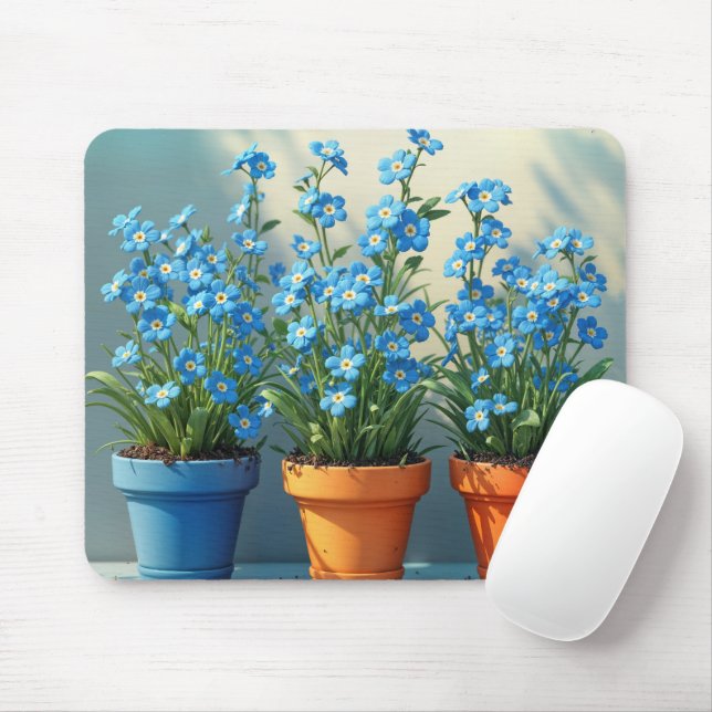 Forget-Me-Not Flower Pots Mouse Pad (With Mouse)