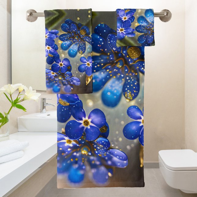 Forget-me-not flower with gold accents bath towel set (Creator Uploaded)