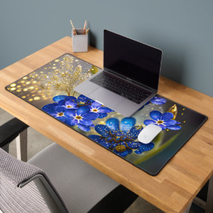 Forget-me-not flower with gold accents desk mat
