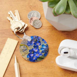 Forget-me-not flower with gold accents key ring