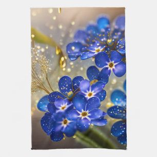 Forget-me-not flower with gold accents tea towel
