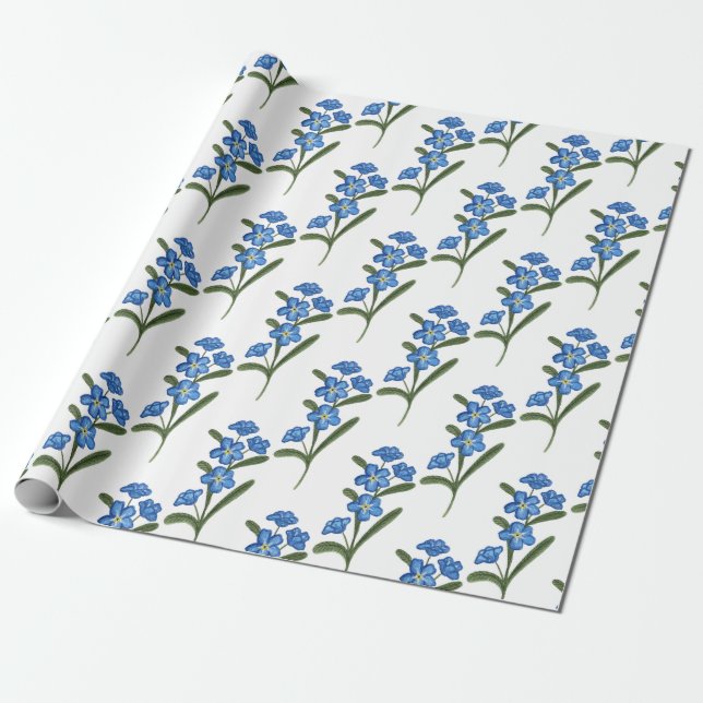 Forget Me Not Flower Wrapping Paper White Pattern (Unrolled)