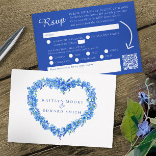 Forget me not flowers blue watercolor wedding QR RSVP Card
