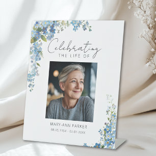 Forget Me Not Flowers "Celebration of Life" Photo Pedestal Sign