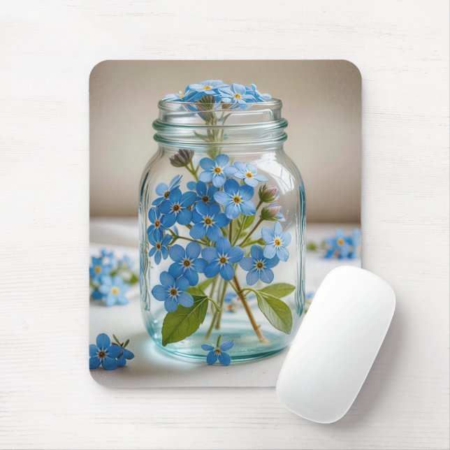 Forget-me-not Flowers in a Jar Mouse Pad (With Mouse)