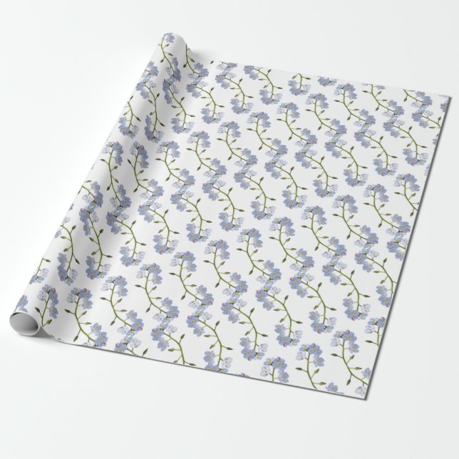 Forget Me Not flowers Wrapping Paper (Unrolled)
