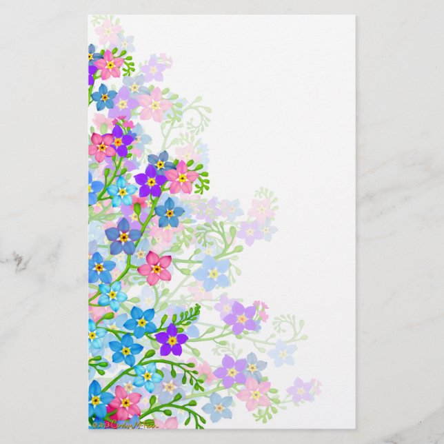 Forget Me Not Garden Flowers Stationery (Front)