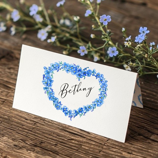 Forget-me-not heart art wedding blue white place card (Creator Uploaded)
