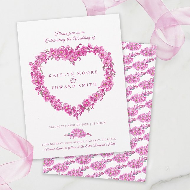 Forget-me-not heart art wedding pink white invitation (Creator Uploaded)