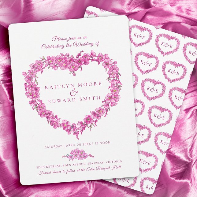 Forget-me-not heart art wedding pink white invitation (Creator Uploaded)