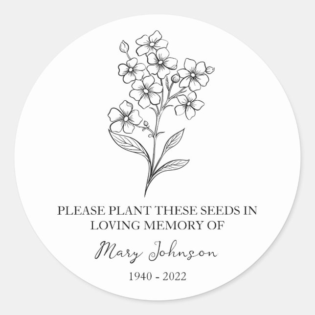 Forget me not Memorial Funeral Seed Packet Classic Round Sticker (Front)