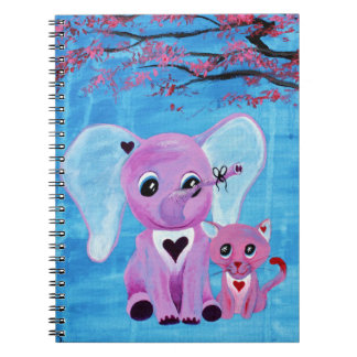 Forget Me Not Pink Elephant Cat Cherry Blossom Art Notebook