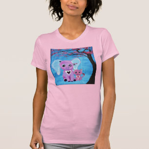 Forget Me Not Pink Elephant Cat Cherry Blossom Art T-Shirt
