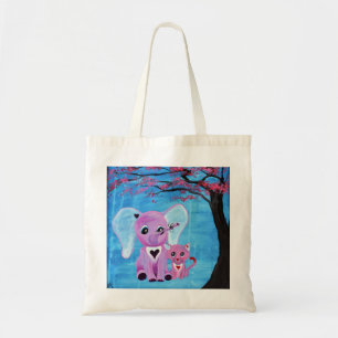 Forget Me Not Pink Elephant Cat Cherry Blossom Art Tote Bag