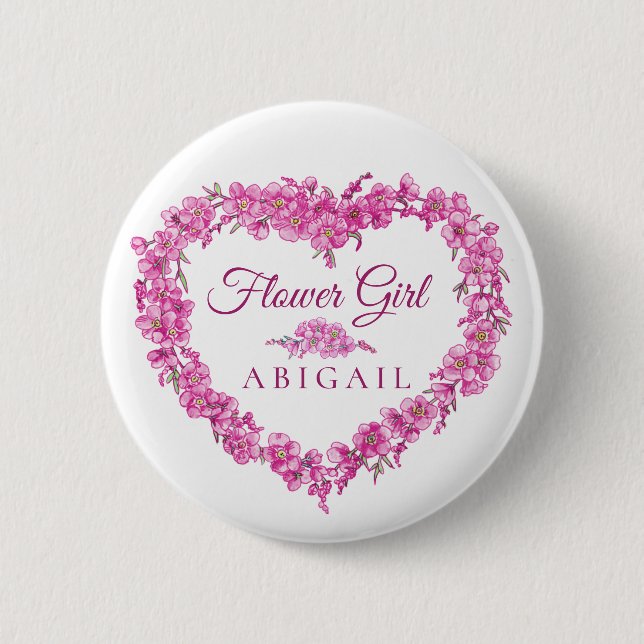 Forget-me-not pink heart flower girl wedding 6 cm round badge (Front)