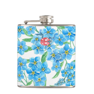 Forget me not seamless pattern hip flask