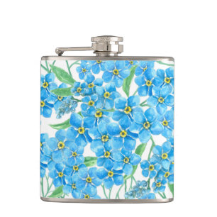 Forget me not seamless pattern hip flask
