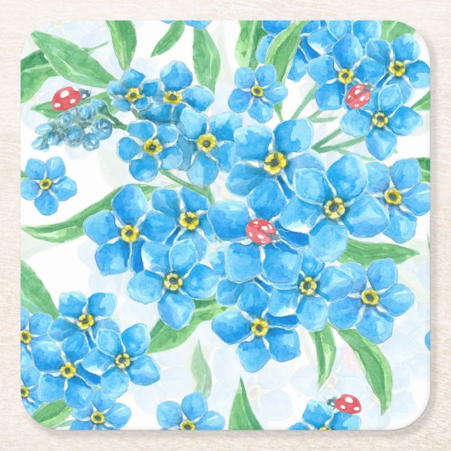 Forget me not seamless pattern square paper coaster (Front)