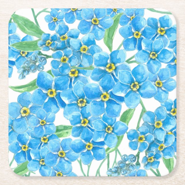 Forget me not seamless pattern square paper coaster (Front)